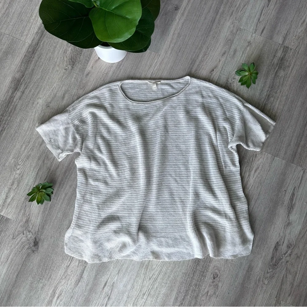 Eileen Fisher 100% Organic Linen Knit Beige Short Sleeve Top XL - Picture 2 of 10